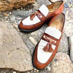 Leather Classics canvas and leather tassle loafer
